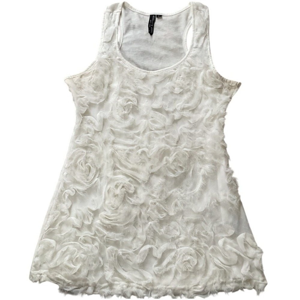 Absolute Angel New York White Rosette Floral 3D Textured Tank Top Large